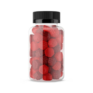 Digestive enzyme gummy supplement bottle with blue label